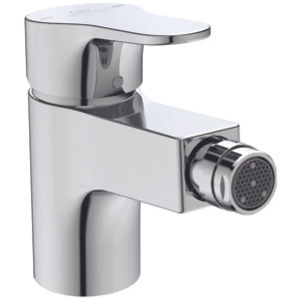Chromene Bidetarmatur von Ideal Standard mit einem Hebel zur Temperaturregelung und einem Auslass für Wasser.